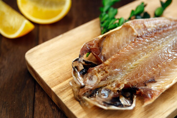Dried horse mackerel on the table