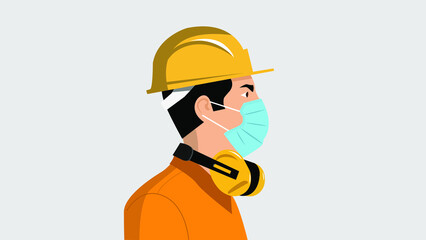 Professional male worker with a medical mask to protect from virus vector flat illustration 