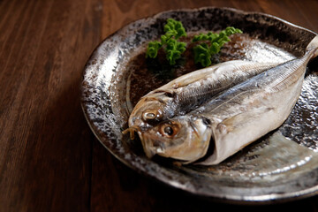 Dried horse mackerel on the table