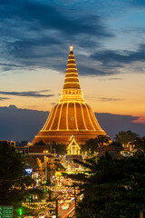 Golden pagoda phra pathom chedi of nakhon pathom province, asia, Thailand. Evening light in Phra...