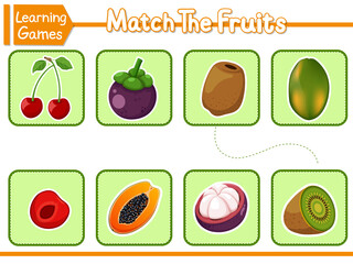 Matching Parts Of Fruits. Matching Children Educational Game. Activity For Preschool Years Kids And Toddlers. Vector Illustration