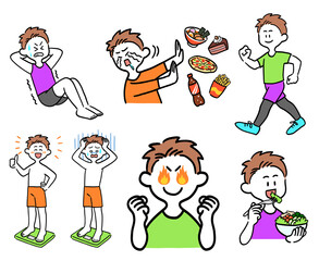 Naklejka premium ダイエットに励む男性のセット