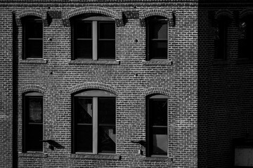 Black and White photo of a brick building 