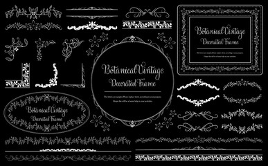 豪華なボタニカルビンテージフレームと飾り罫_黒背景
