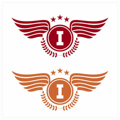I initials logo in badge star wing shape illustration