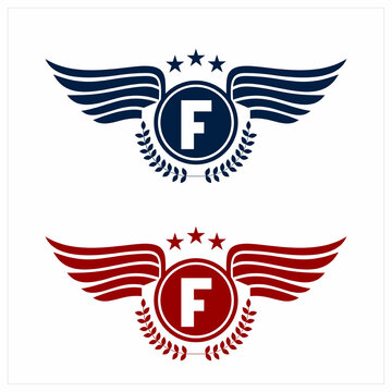 F initials logo in badge star wing shape illustration