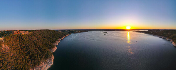 Lake Travis and the Oasis: 180 Degree Aerial Panorama