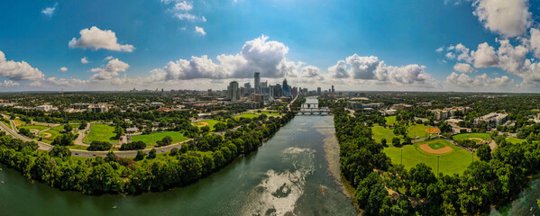 Downtown Austin from Zilker Park: 180 Degree Aerial Panorama