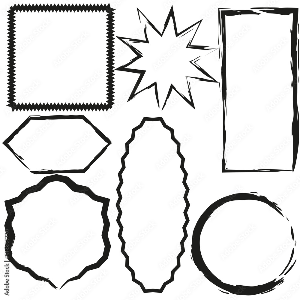 Poster brush frames various shapes. grunge texture. hand drawn vector set. edge frame. vector illustration.