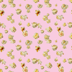 seamless pattern - popcorn. popcorn on a pink background, pattern for designer. packing design background