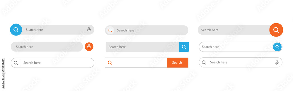Fototapete search bar. web ui elements for browsers with text field and search button, mobile application graph