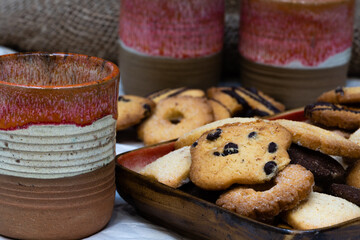 Homemade chocolate and sugar milk cookies for a family snack