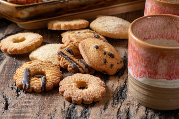 Obraz na płótnie Canvas Homemade chocolate and sugar milk cookies for a family snack