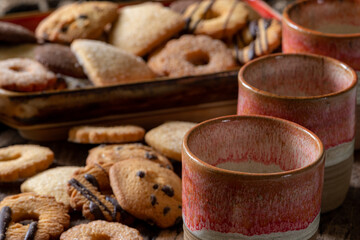 Homemade milk and chocolate cookies for a delicious snack