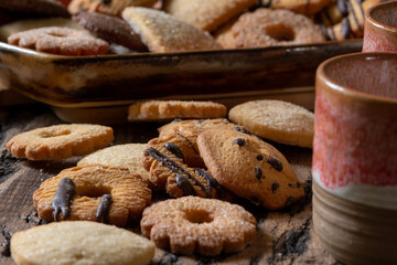 Homemade chocolate and sugar milk cookies for a family snack