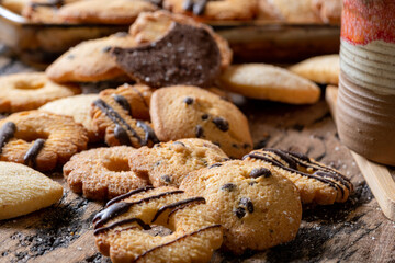 Homemade milk and chocolate cookies for a delicious snack