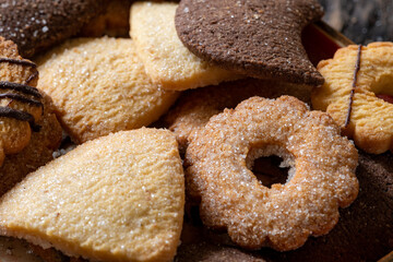 Homemade milk and chocolate cookies for a delicious snack

