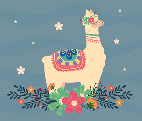 funny llama and flowers