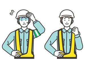 熱中症に悩む交通誘導員のベクターイラスト素材／夏／熱中症／紫外線／交通整理