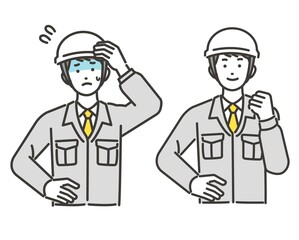熱中症に悩む作業員のベクターイラスト素材／夏／熱中症／紫外線／建設会社