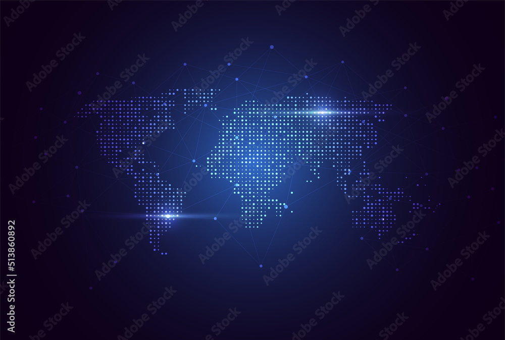 Poster global network connection. world map point and line composition concept of global business. vector i