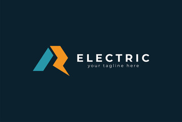 Electric Logo, letter R with lightning bolt combination, tunder bolt design logo template, vector illustration