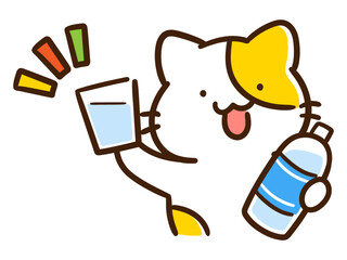 水分補給をするかわいいねこのデフォルメイラスト