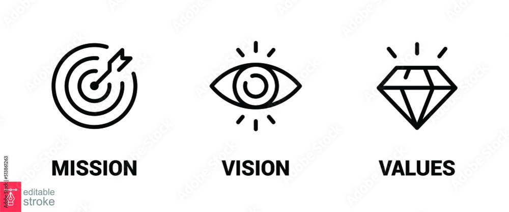 Wall mural mission. vision. values. web page template. modern flat design concept. simple outline style. thin l