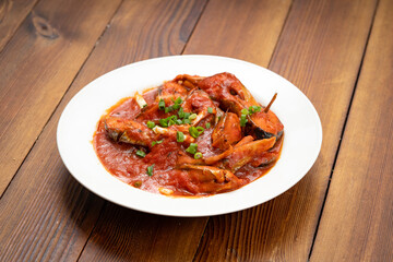 Special Chinese Food Stewed Mackerel in Tomato Sauce