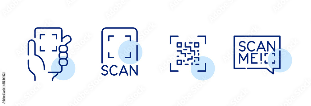 Poster qr-code scan with a smartphone. pixel perfect, editable stroke icons