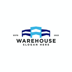 silhouette warehouse logo design vector illustration. flat storehouse logo vector design concept ideas with modern, elegant and unique styles isolated on white background.