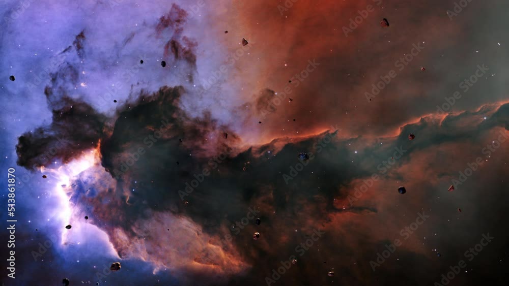 Wall mural galaxy space flight exploration. space rocks scene. the eagle nebula . 4k animation of flying throug