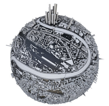 City on small planet. Architecture concept