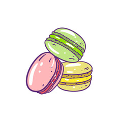 Colored macaron cookies. Hand drawn sketch vector art.