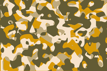 Camouflage color. Seamless pattern. Colorful camo vector ornament. Color splash abstract cartoon background. Banner design element. Vector design illustration.