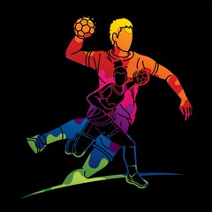 Group of Handball Players Male and Female Cartoon Sport Action 