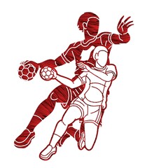 Group of Handball Players Male and Female Cartoon Sport Action 