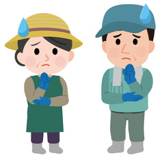 困る農家の女性と男性　イラスト