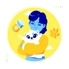 pet lover with cute cat illustration background