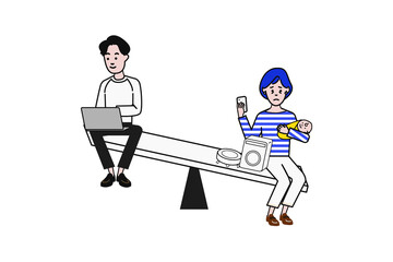 ジェンダー平等を考えさせるための男女のギャップに関するイラスト