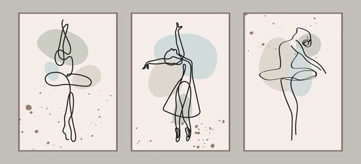 Ballerina One Line Drawing Prints Set. Woman Dance Pose Minimalist Style. Ballet Line Art Modern Minimal Prints. Trendy Illustration Continuous Line Art. Fashion Minimal Logo. Vector EPS 10  © Наталья Дьячкова