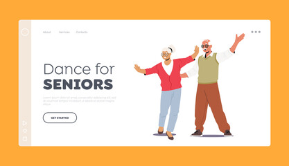Senior Characters Dance Hobby Landing Page Template. Old Couple Dancing, Elderly People Active Lifestyle Together, Date