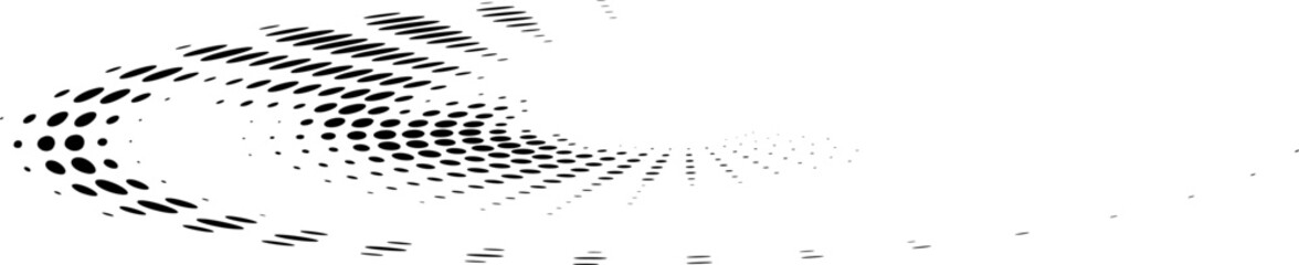 Splendidly twisted elongated dotted or polka dot spiral or swirl. Halftone dotted line. Vector.
