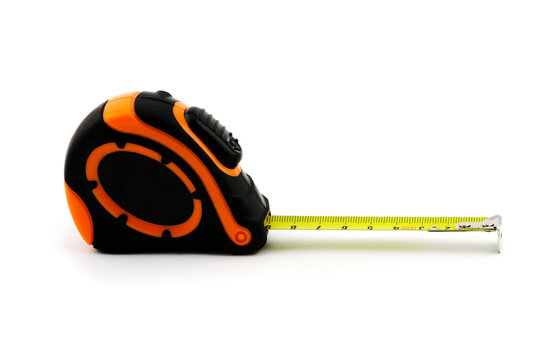 Construction tape measure on a white background.