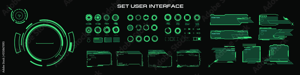 Fototapete Big set of vector HUD elements. Futuristic dialogue frames with text, callouts, circles and titles for modern video game screens. Modern digital HUD user interface