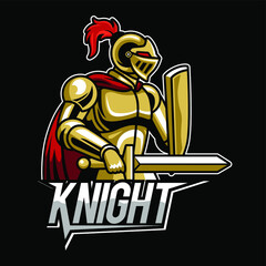 Medieval knight warrior in helmet mascot template vector illustration. Logo, emblem, symbol-01