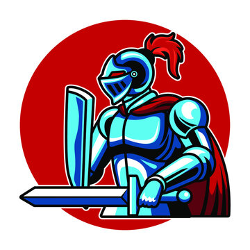 Medieval knight warrior in helmet mascot template vector illustration. Logo, emblem, symbol-01