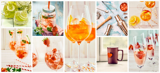 Collage of tasty summer drinks