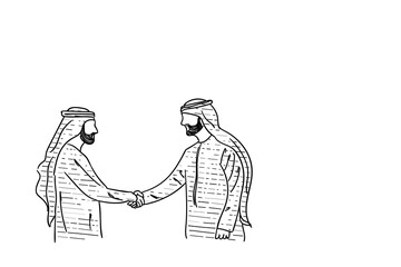 Arab business man business agreement. Handshake concept. Hand drawn vector illustration design