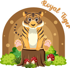 Cute tiger in cartoon flat style